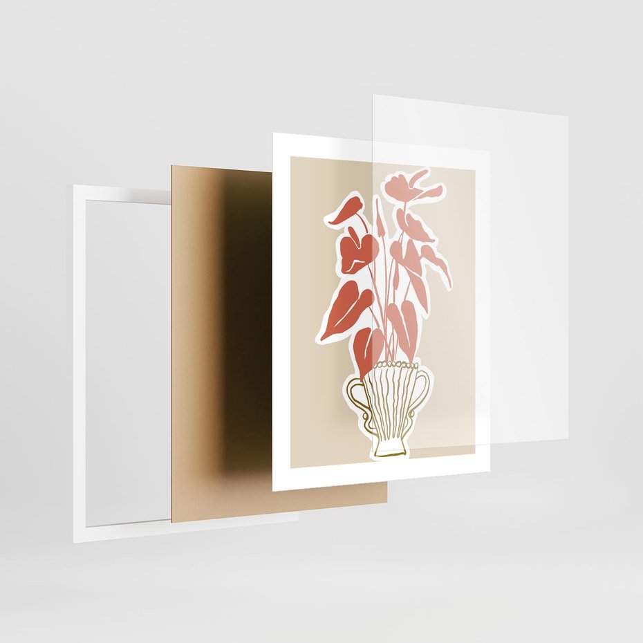 Plakat w ramie 40x50 - Harmonijne Echa - abstrakcyjne kwiaty liście, elegancka kompozycja - rama biała