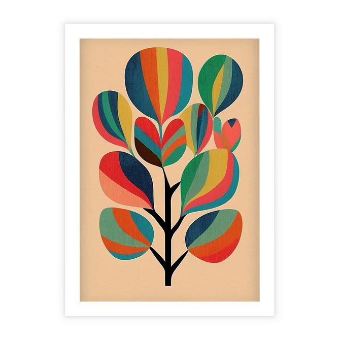 Plakat bez ramy 21x30 - Harmonia Rozplątanych Form - abstrakcyjny kolorowy tęczowy obraz, inspiracje roślinne
