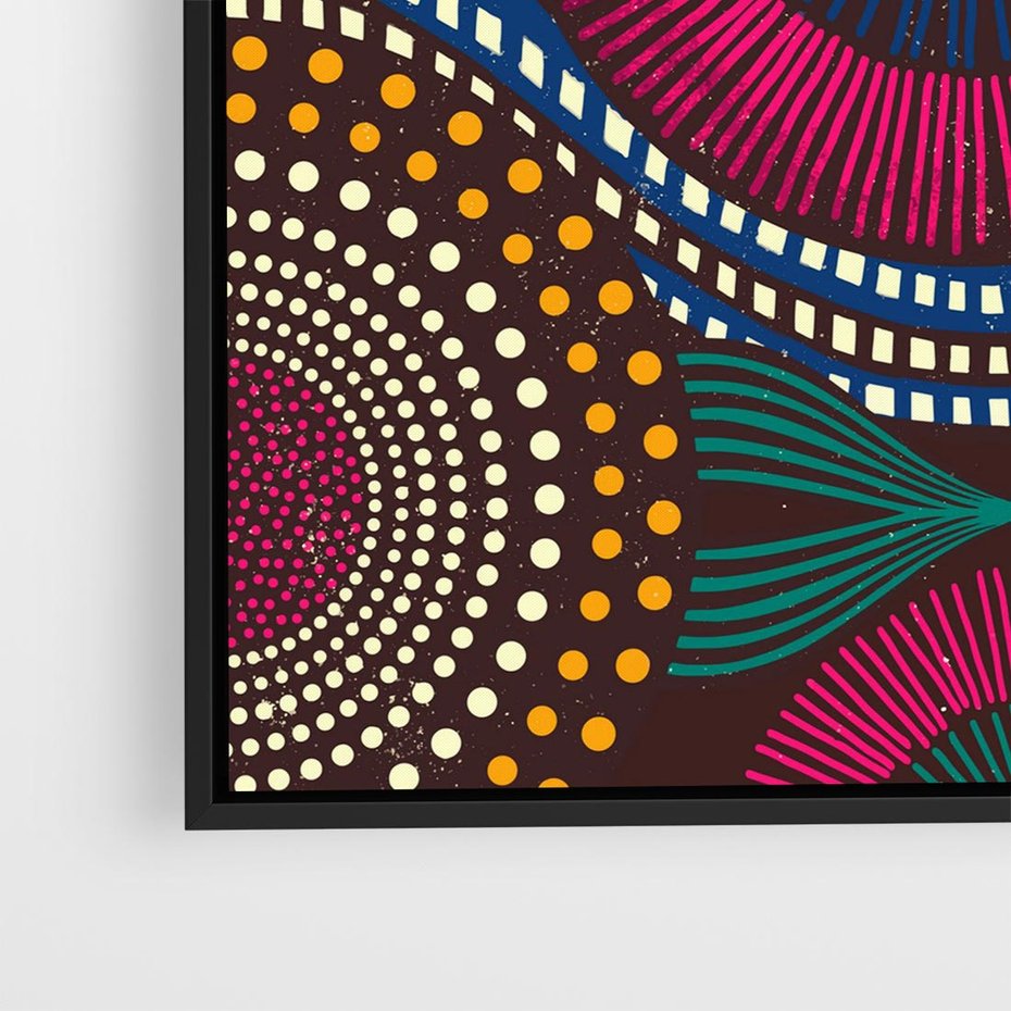 Obraz w ramie 50x50 - Energia Wzorców - enticzne wzory, kształty - rama czarna