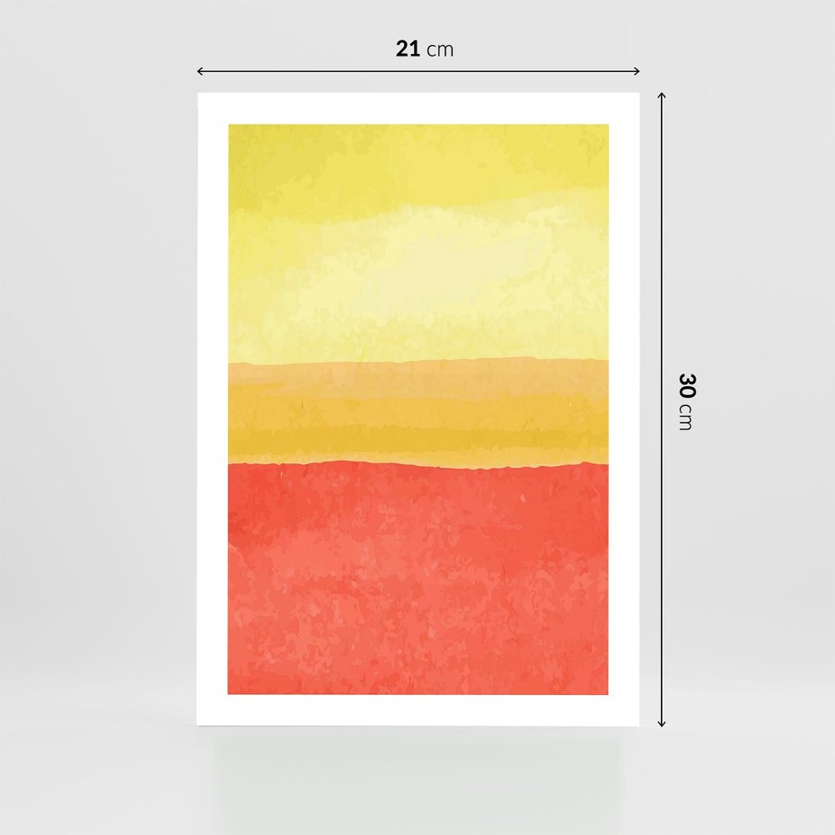 Plakat bez ramy 21x30 - Rozmyte Odbicia - kolorowe akwarelowe pasy, odcienie żółci i czerwieni