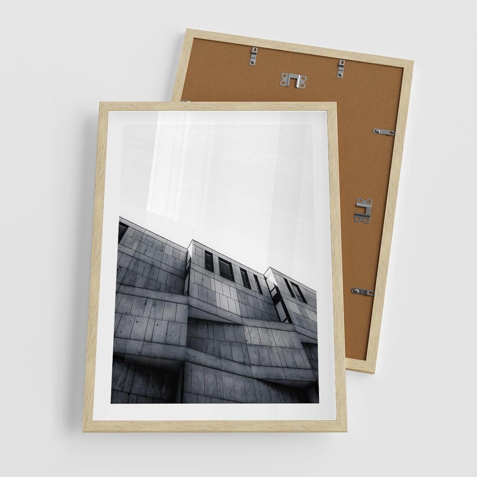 Plakat w ramie 50x70 - Surowa Elegancja Architektury - architektura, surowe formy - rama drewno
