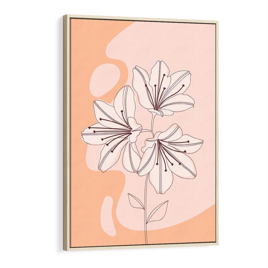 Obraz w ramie 70x100 - Kwiatowa Harmonia - minimalistyczny plakat, pudrowe kwiaty - rama drewno