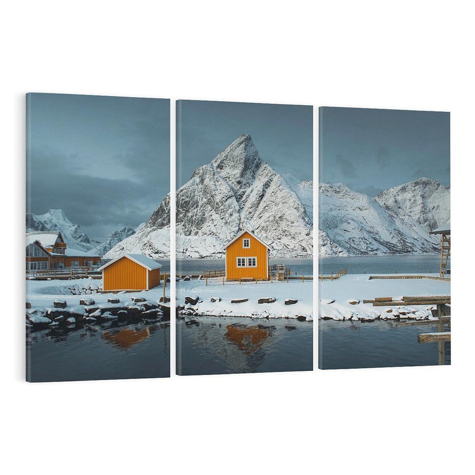 Obraz na płótnie 120x80 - Minimalizm i Urok Natury - skandynawskie, domki