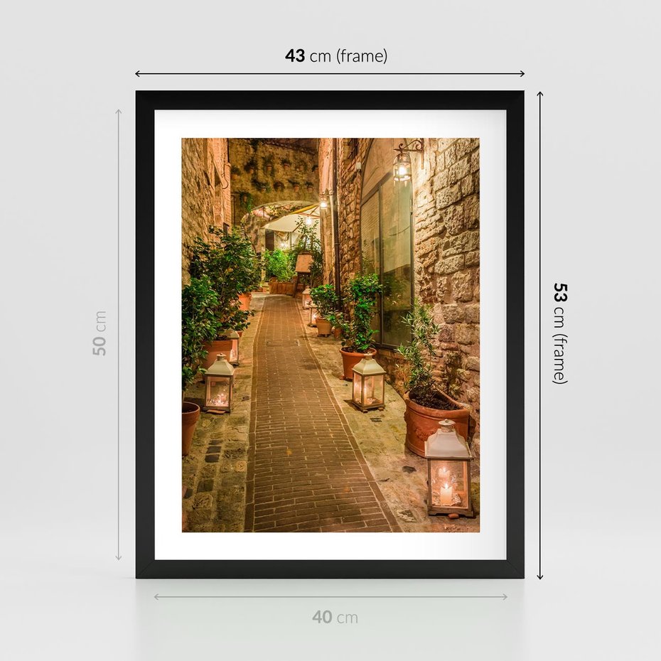 Plakat w ramie 40x50 - Perspektywa Uliczki Miejskiej - uliczka, perspektywa - rama czarna