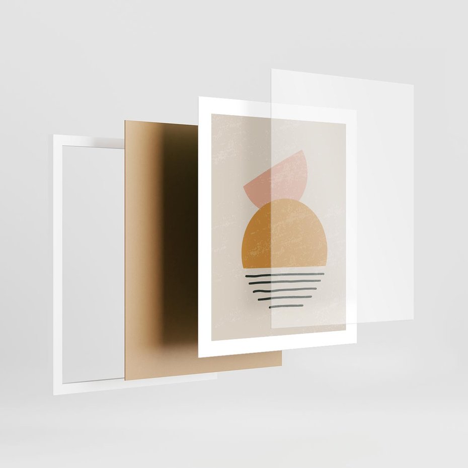 Plakat w ramie 40x50 - Krótka Forma - abstrakcyjna sztuka, boho kształty - rama biała