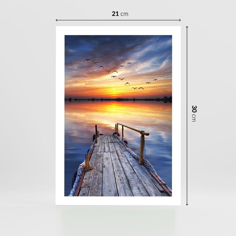Plakat bez ramy 21x30 - Zachód słońca na pomostcie - pomost, zachód