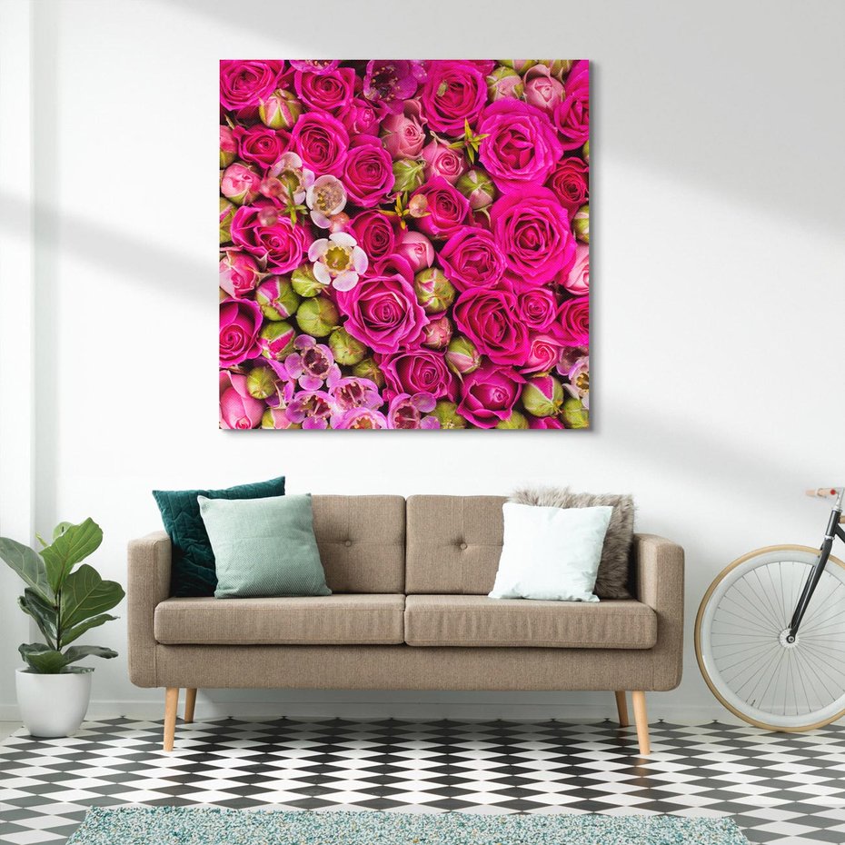 Obraz na płótnie 40x40 - Kwiatowa symfonia róż - róże, kwiaty