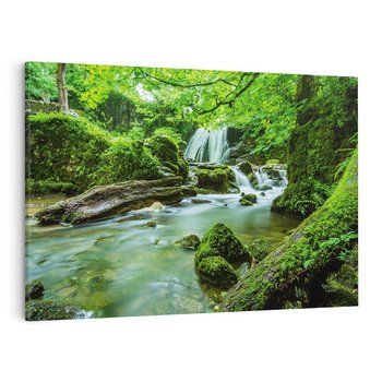 Obraz na płótnie 120x80 - Las przy rzece: potężny wodospad - las, rzeka