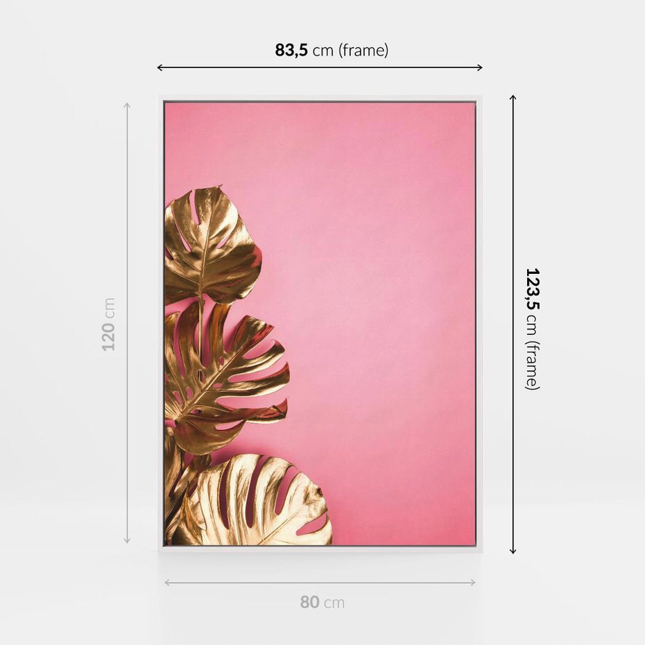 Obraz w ramie 80x120 - Luksusowa Elegancja - złote, liście - rama biała