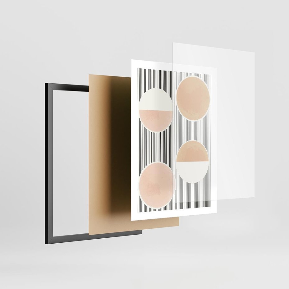 Plakat w ramie 50x70 - Przenikające Kształty - abstrkacyjna nowoczesna sztuka, koła okręgi - rama czarna