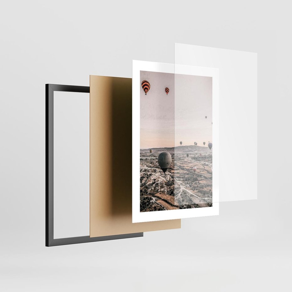 Plakat w ramie 30x40 - Wolność w Powietrzu - balony latające nas pustynnym krajbrazem, balony do latania - rama czarna