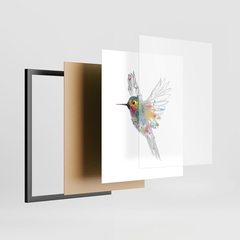 Plakat w ramie 40x50 - Koliber w akwareli - akwarela, koliber - rama czarna