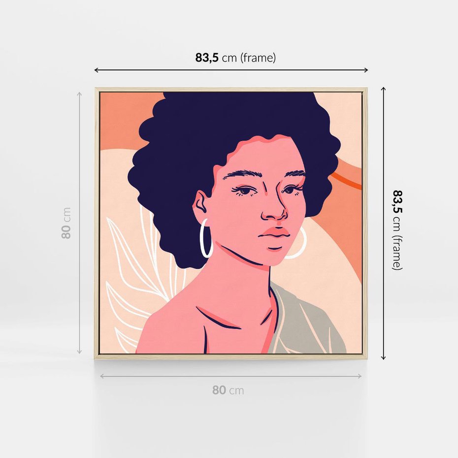 Obraz w ramie 80x80 - Kobiecy Kształt Świata - nowoczesny plakat, styl retro - rama drewno