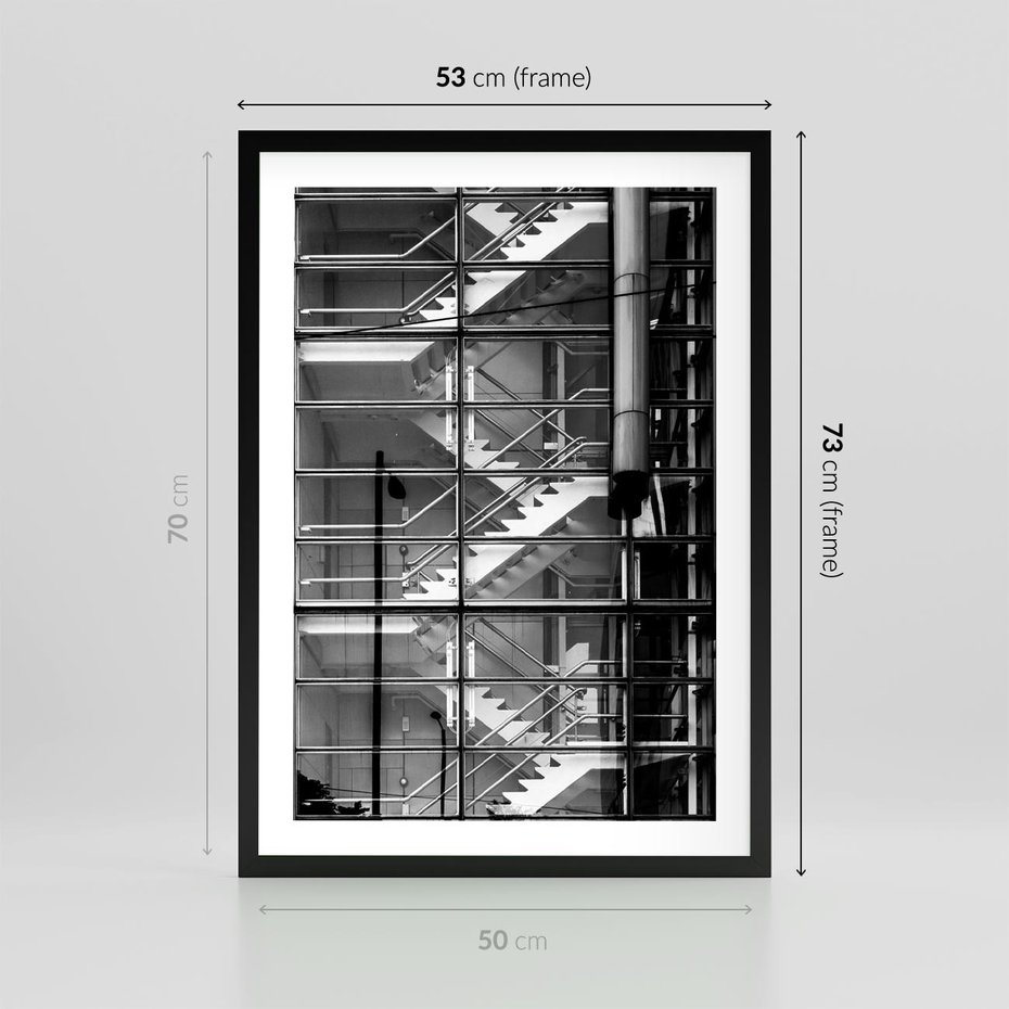 Plakat w ramie 50x70 - Schody do architektonicznej przestrzeni - schody, architektura - rama czarna