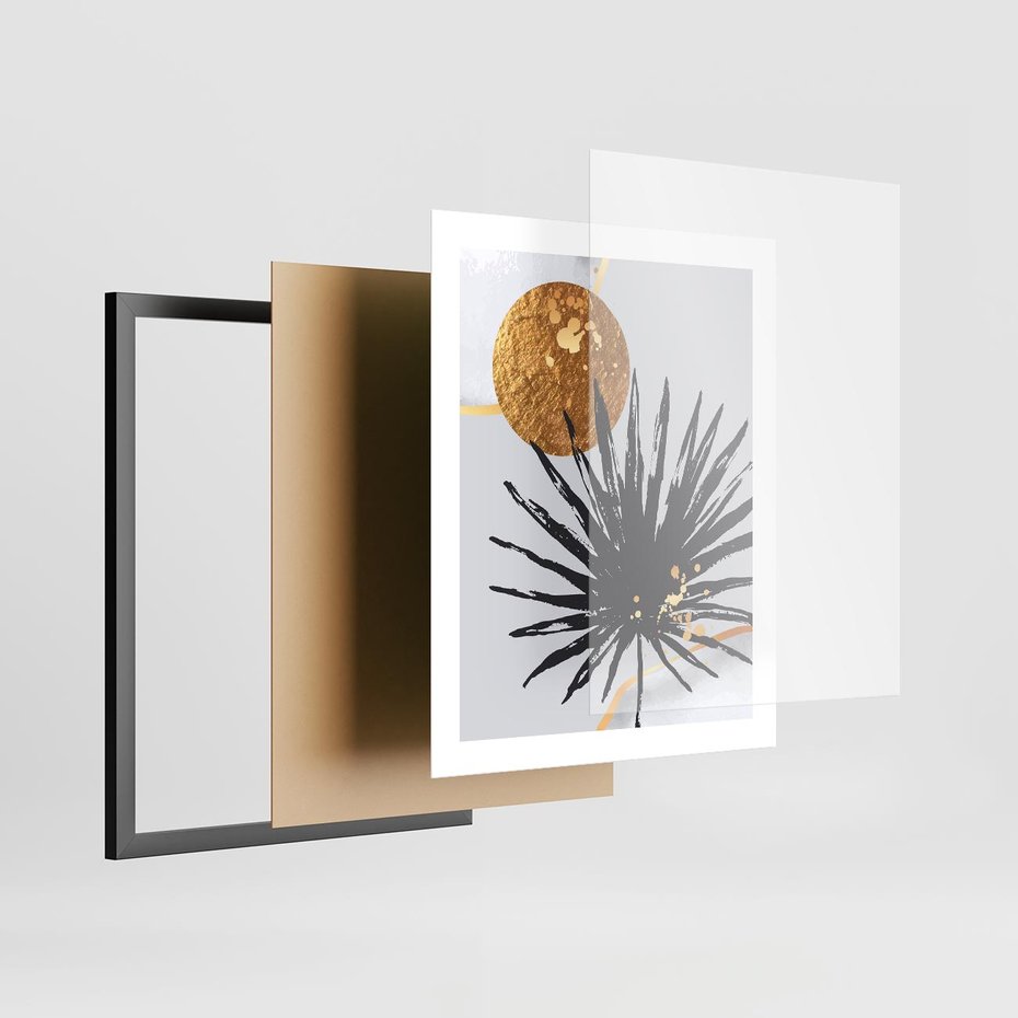 Plakat w ramie 40x50 - Sztuka Palmy - palma, czarna grafika - rama czarna