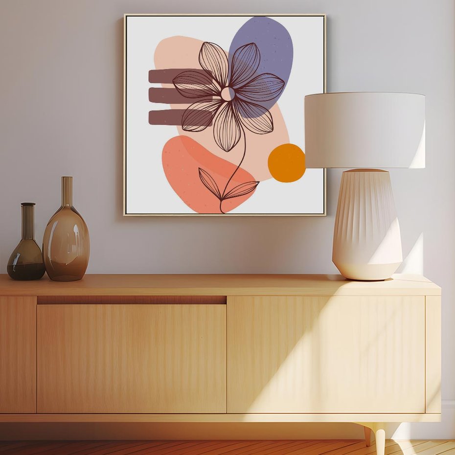 Obraz w ramie 50x50 - Migocące Odbicia Kwiatów - abstrakcyjna sztuka, plamy - rama drewno