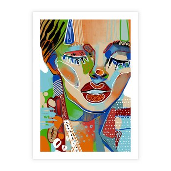 Plakat bez ramy 40x50 - Kolorowe Formy - abstrakcyjny portret kobiety, twarz