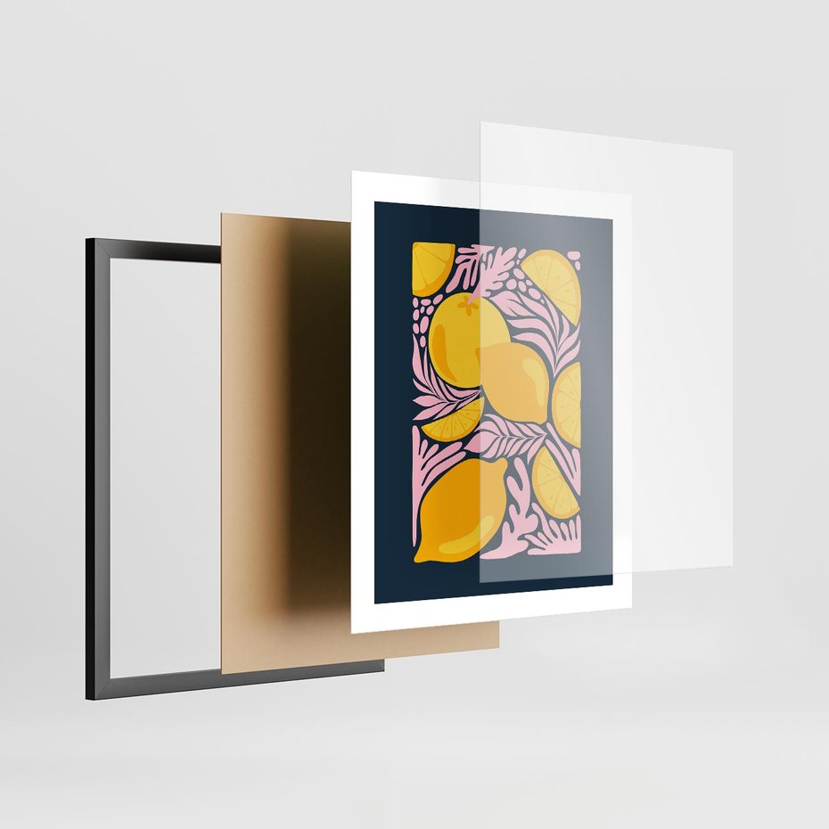 Plakat w ramie 40x50 - Kreatywne Rytmy - granatowe tło, nowoczesna kompozycja - rama czarna