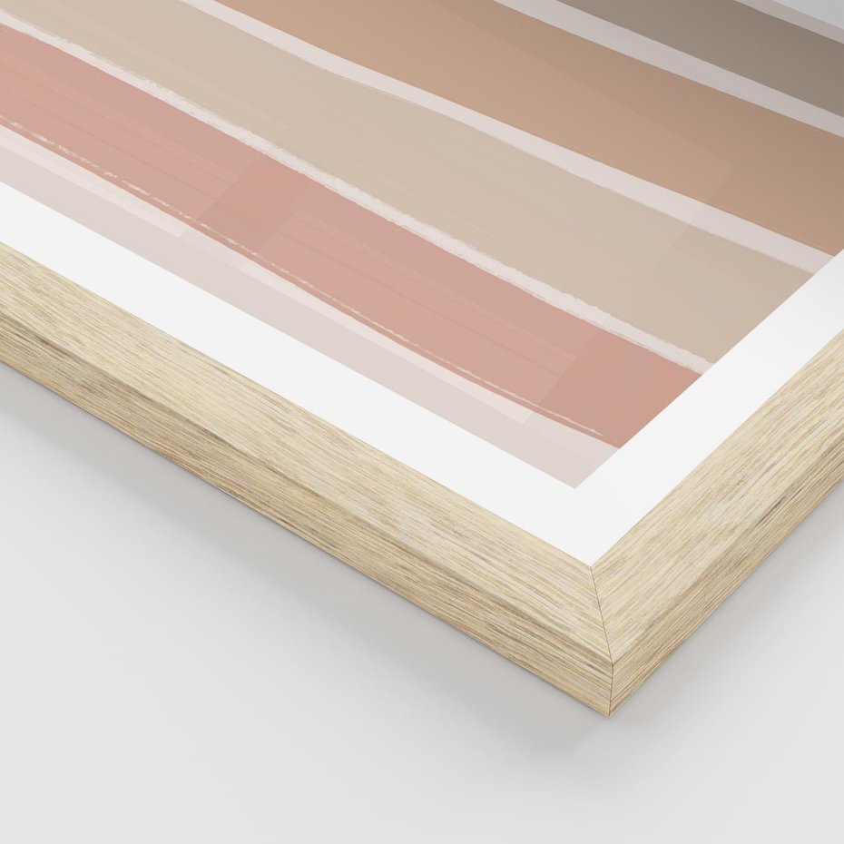 Plakat w ramie 50x70 - Tęczowa Zgaszona Aura - abstakcyjne tęczowe pasy, delikatne odcienie beżu - rama drewno