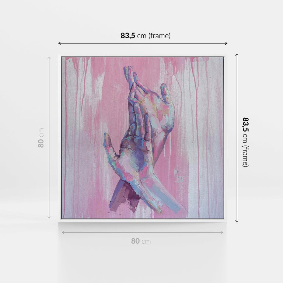 Obraz w ramie 80x80 - Splecione - obraz olejny, pastelowe kolory - rama biała