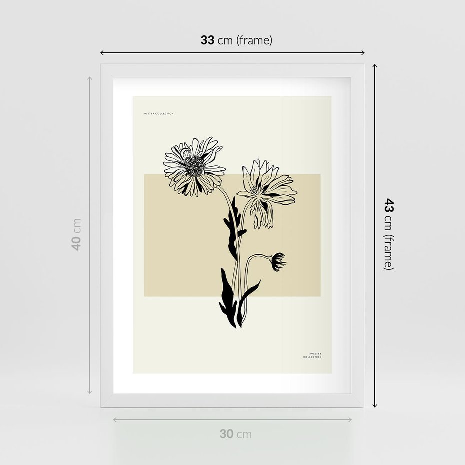 Plakat w ramie 30x40 - Kwiatowe Płótno - kwiaty, typografia - rama biała