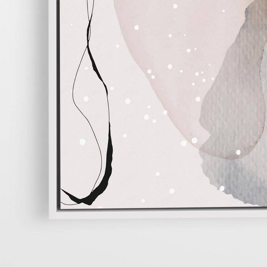 Obraz w ramie 50x50 - Migocące Barwy - abstrakcyjne plamy akwarelowe, czarny szkic - rama biała