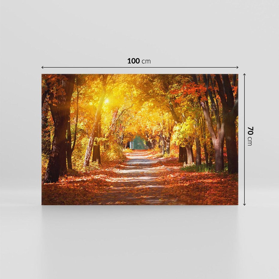 Obraz na płótnie 100x70 - Jesienna Droga: Przechadzka wśród Drzew - jesień, droga