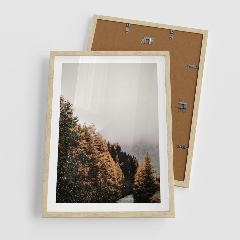 Plakat w ramie 50x70 - Kolorowa Jesień w Górskim Lesie - las, jesień - rama drewno