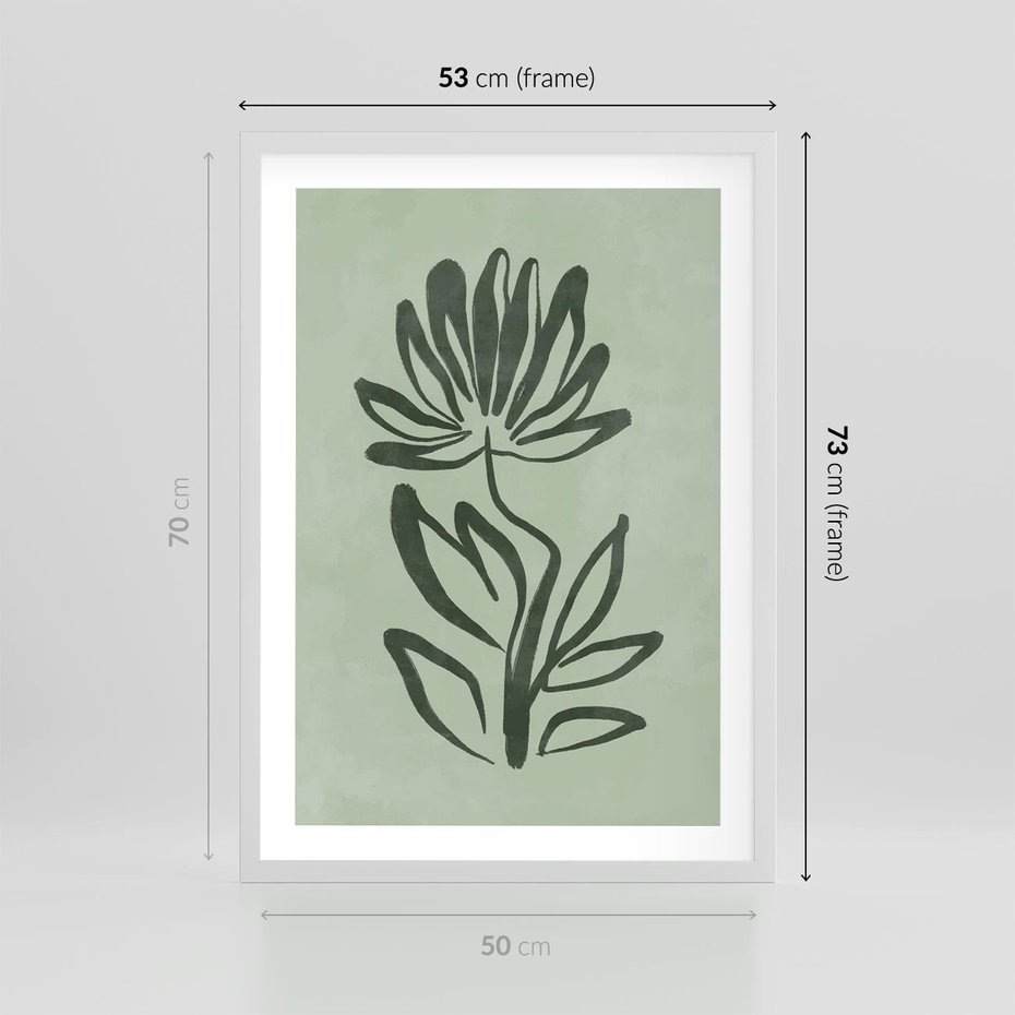 Plakat w ramie 50x70 - Zieleń Wyjątkowego Ukojenia - zielona abstrakcja, zgaszona zieleń - rama biała