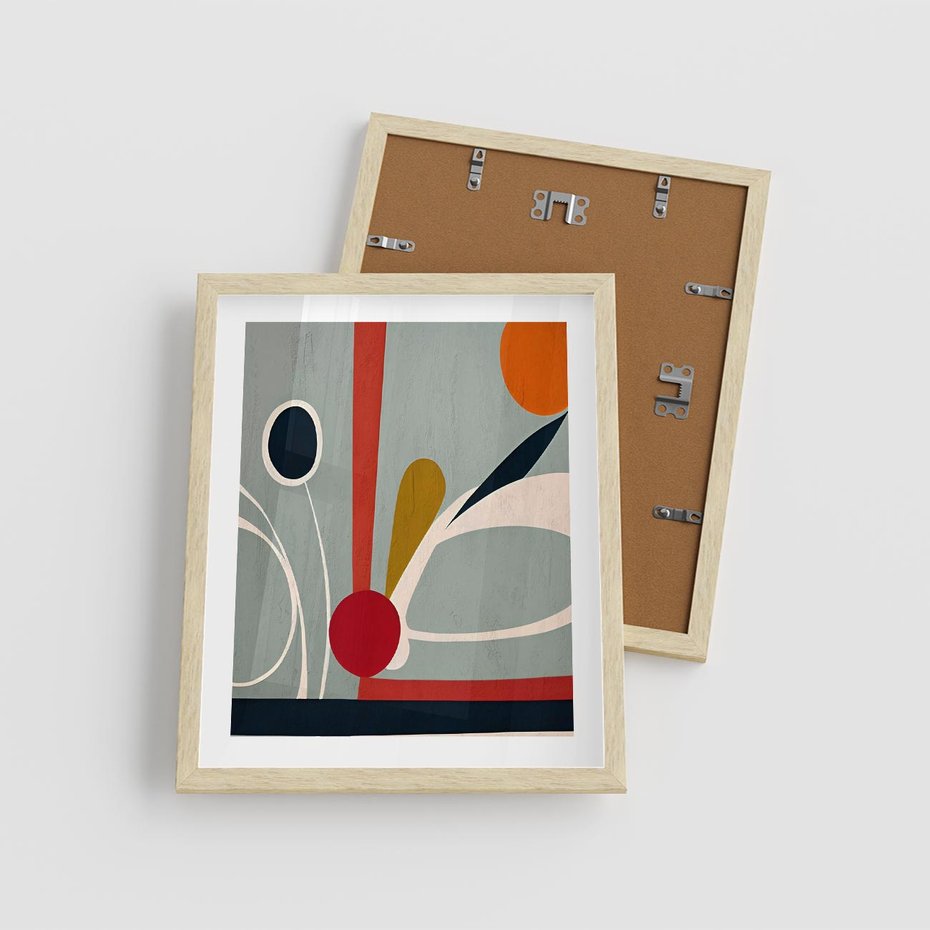 Plakat w ramie 40x50 - Harmonia Kolorowych Impulsów - abstrakcyjny obraz olejny, dziwne formy - rama drewno