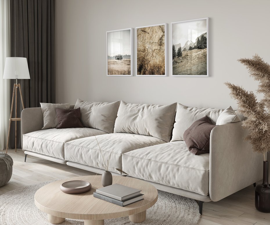 Zestaw obrazy w ramie 50x70 galeria - Rustykalne, pejzaże, góry, chatka - rama biała