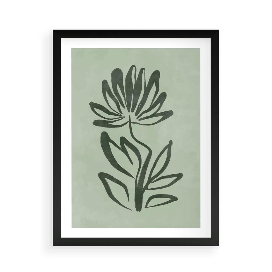 Plakat w ramie 50x70 - Zieleń Wyjątkowego Ukojenia - zielona abstrakcja, zgaszona zieleń - rama czarna