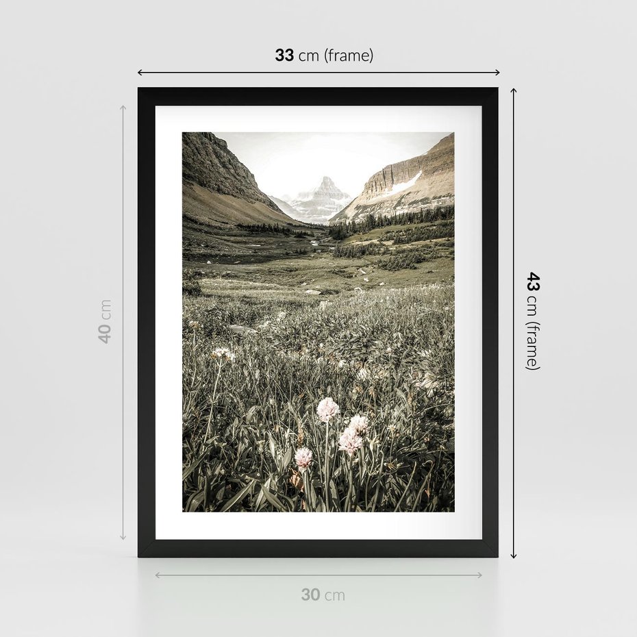 Plakat w ramie 30x40 - Nostalgiczne Góry - górski krajobraz, łaka w górach - rama czarna