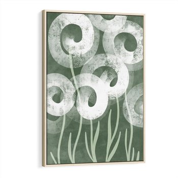 Obraz w ramie 70x100 - Spokojne Plamy Natury - zielony plakat, roślinne motywy - rama drewno