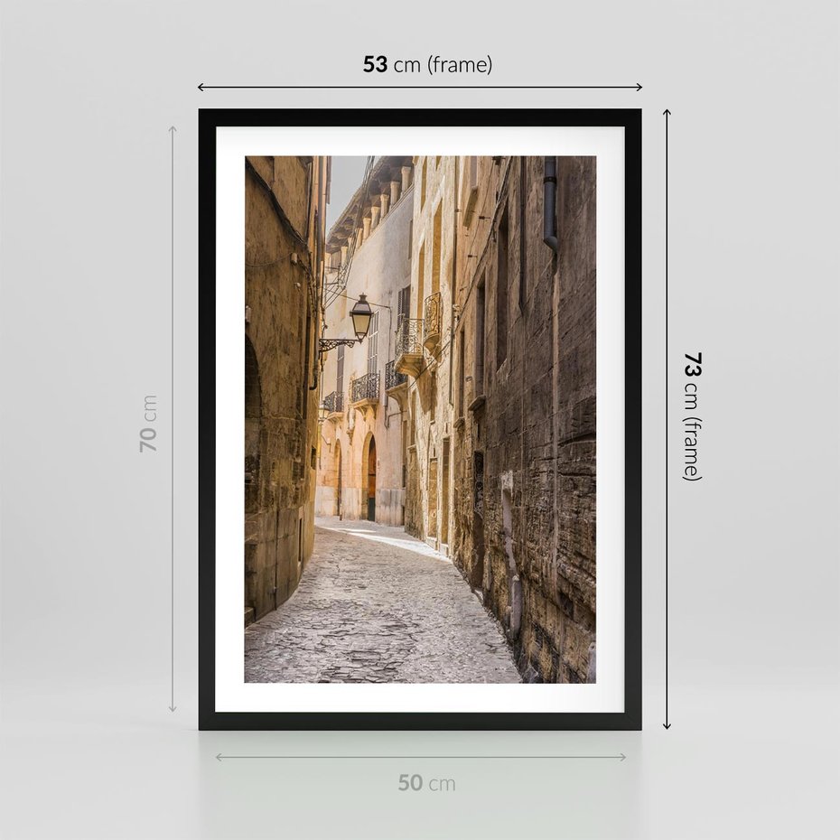 Plakat w ramie 50x70 - Perspektywa Uliczki - uliczka, perspektywa - rama czarna