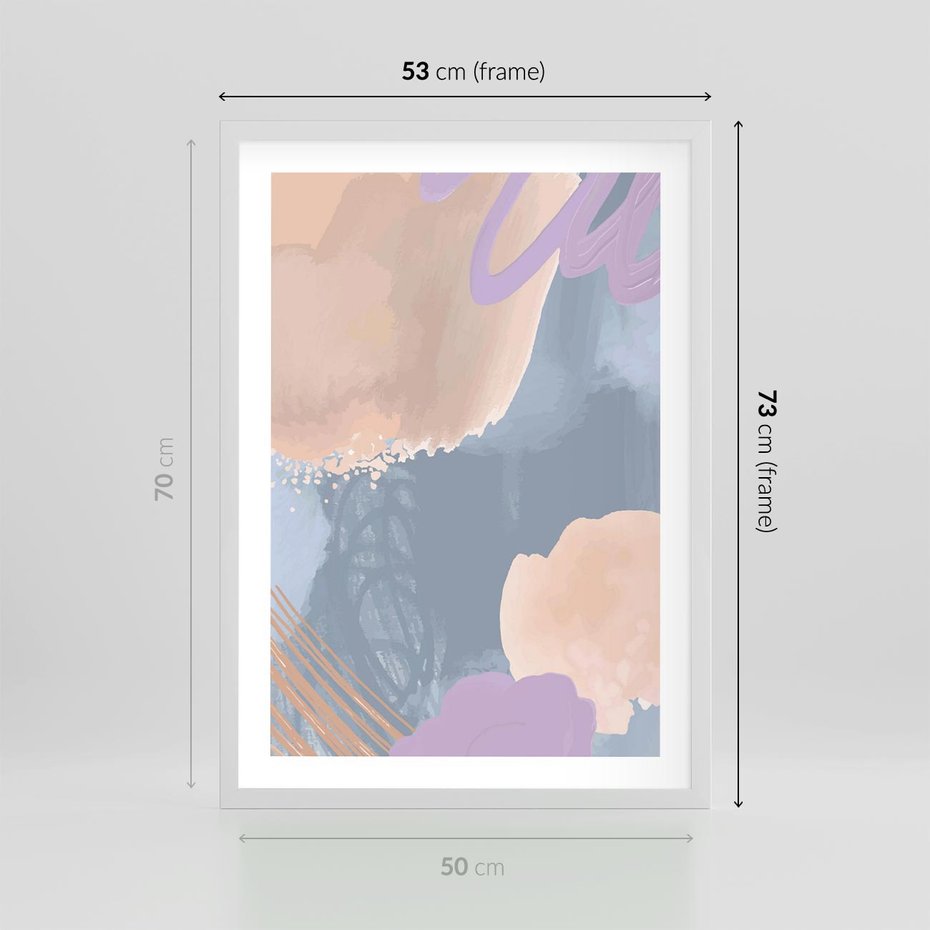 Plakat w ramie 50x70 - Rozmyte Akwarelowe Marzenia - abstrakcyjne akwarelowe plamy, pastele - rama biała