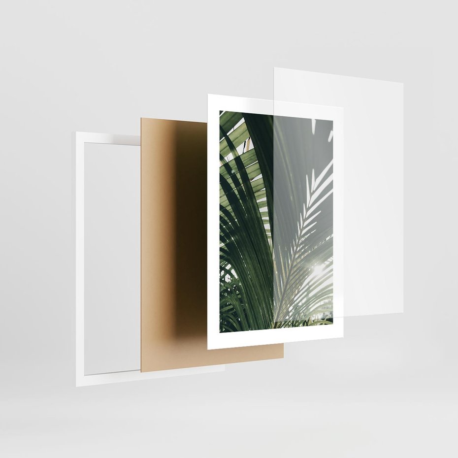 Plakat w ramie 30x40 - Tropikalne Uroki: Palmy i Zielone Liście - palmy, zielone liście - rama biała