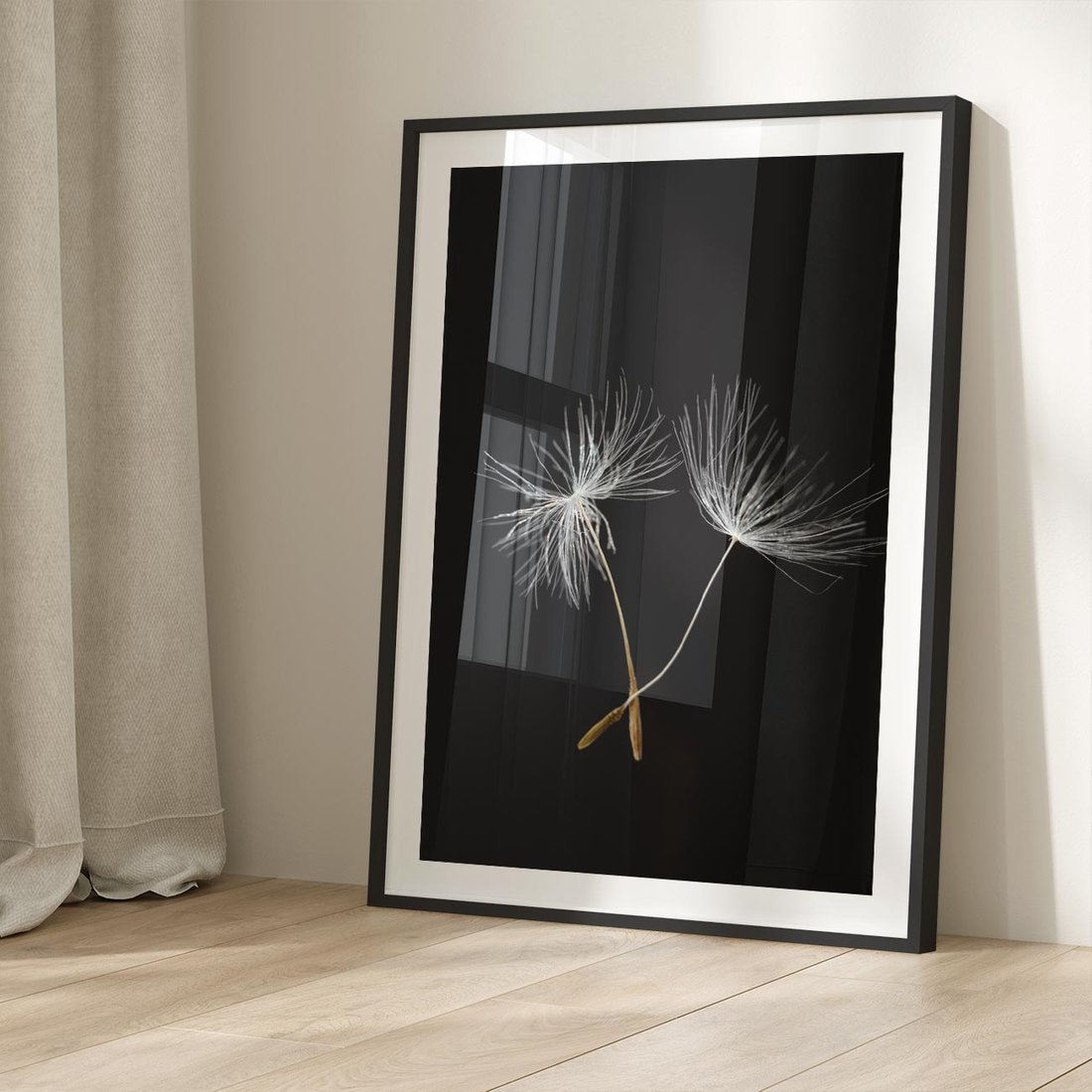 Plakat w ramie 40x50 - Delikatność Wiatru - dmuchawce, makro - rama czarna