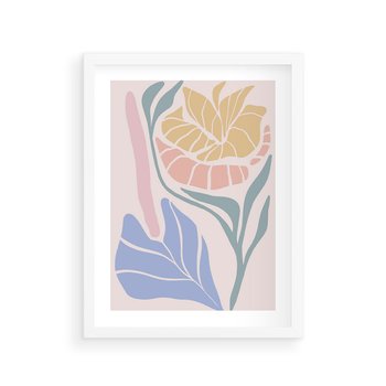 Plakat w ramie 40x50 - Wyjątkowe Ukojenie - pastelowe kwiaty, na beżowym tle - rama biała