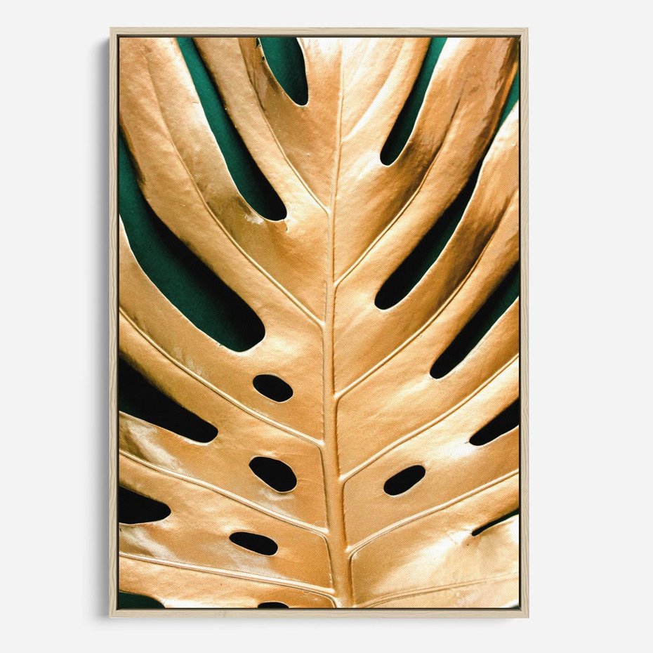 Obraz w ramie 70x100 - Piękno i Styl - złote, liście - rama drewno