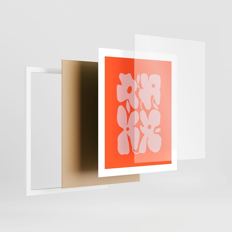 Plakat w ramie 40x50 - Taniec Abstrakcji - kwiaty, energetyczne pomarańczowe tłó - rama biała