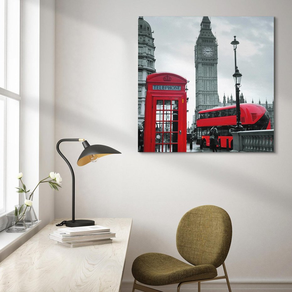 Obraz na płótnie 40x40 - Uliczka z charakterystyczną budką w Londynie - Londyn, budka