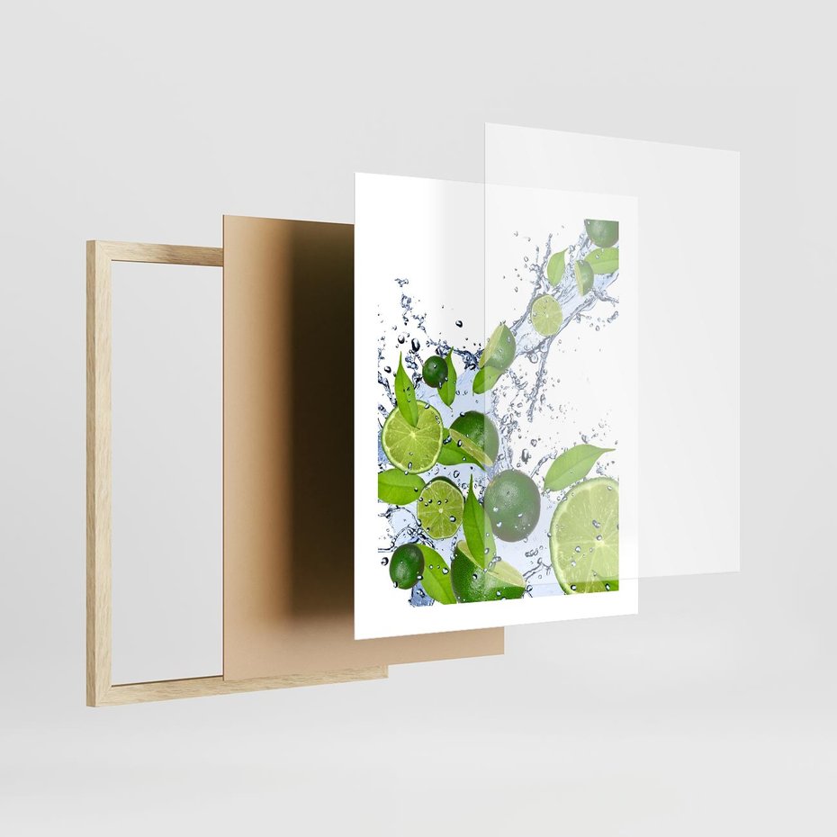 Plakat w ramie 40x50 - Cytrusowa Świeżość - limonki, cytryny - rama drewno