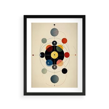 Plakat w ramie 50x70 - Bezgraniczny Taniec Światła - abstrakcyjna geometryczna kompozycja, koła linie - rama czarna