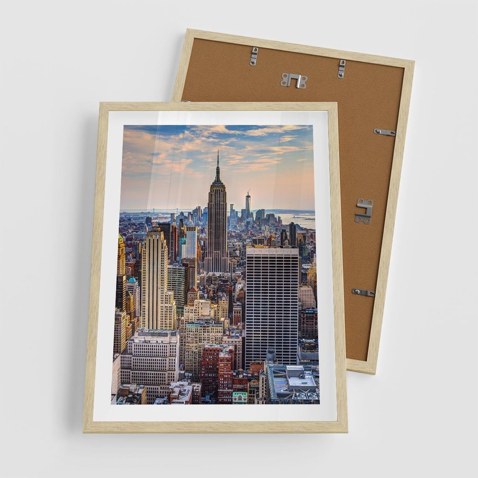 Plakat w ramie 50x70 - Manhattan - Wieżowce Nowego Jorku - Manhattan, Nowy Jork - rama drewno