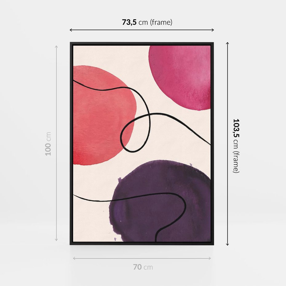 Obraz w ramie 70x100 - Migoczące Echo - abstrakcyjne akwarelowe plamy, nieregularne linie - rama czarna