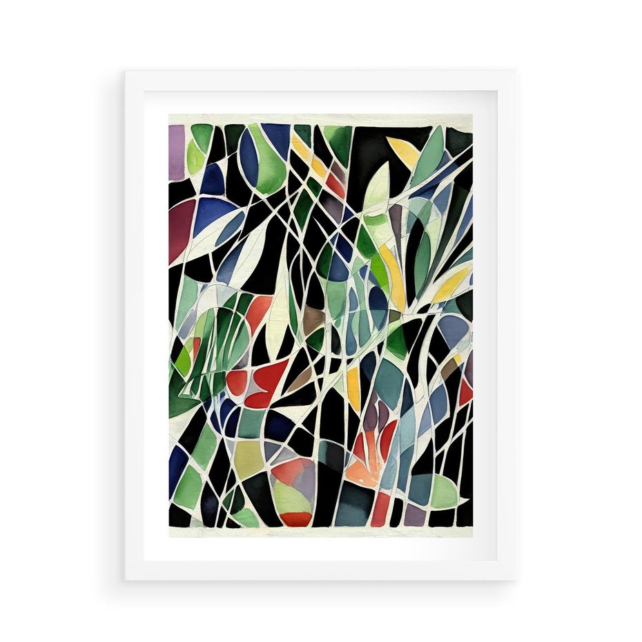 Plakat w ramie 50x70 - Taniec Plam i Kształtów - abstrakcyjny akwarelowy obraz, plamy - rama biała