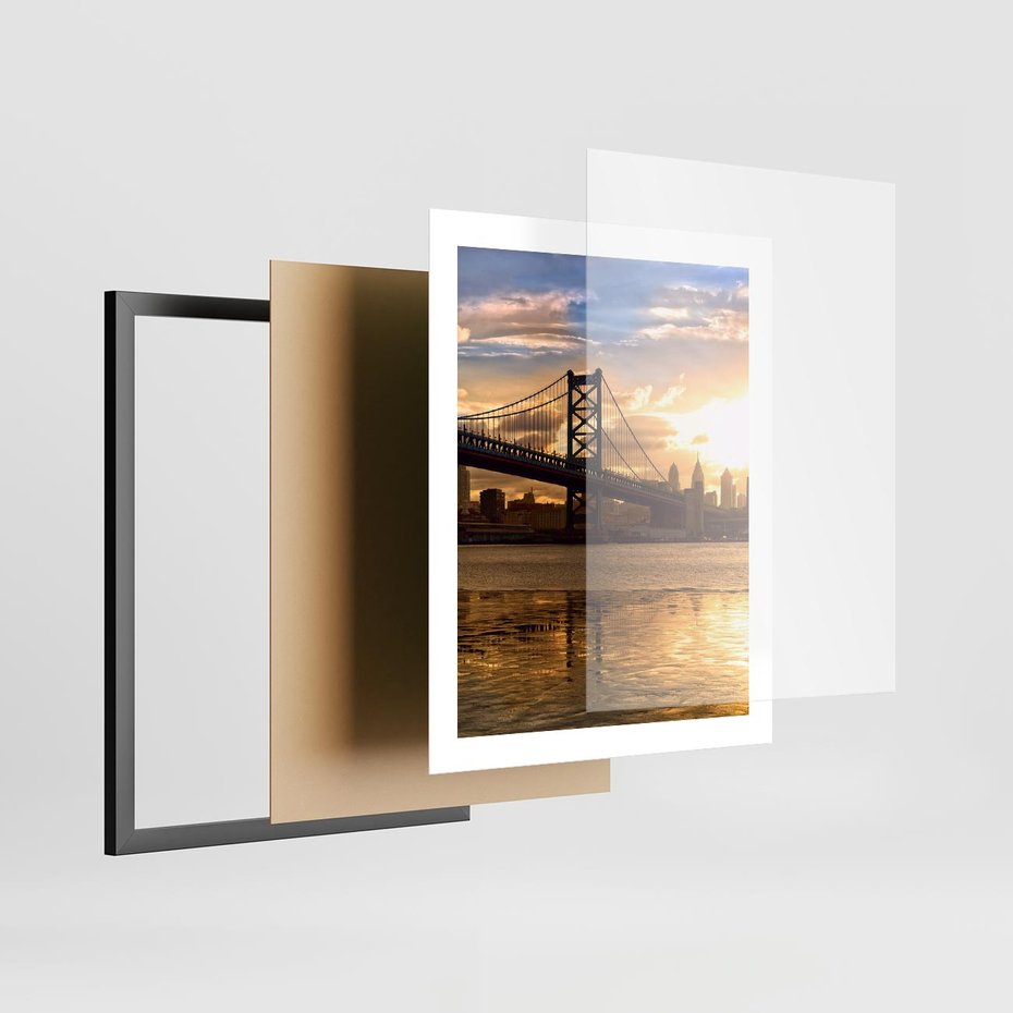 Plakat w ramie 40x50 - Most w mieście - most, miasto - rama czarna