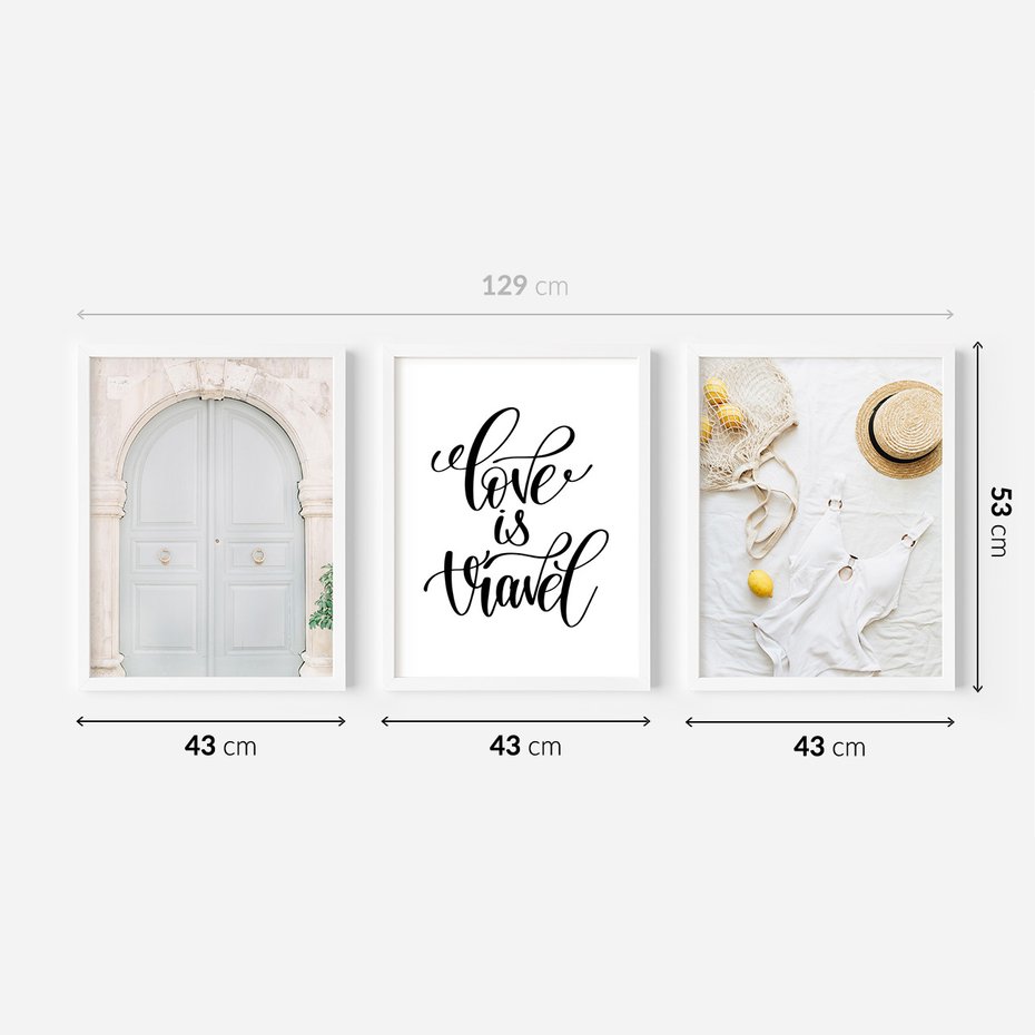 Zestaw obrazy w ramie 40x50 galeria - Podróże, wakacje, typografia, Włochy - rama biała
