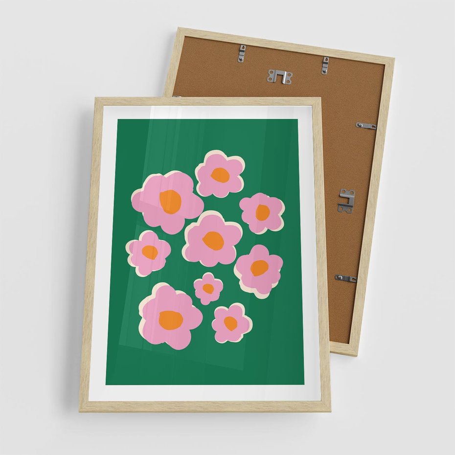 Plakat w ramie 50x70 - Przenikające Refleksje - abstrakcyjny plakat, boho styl - rama drewno